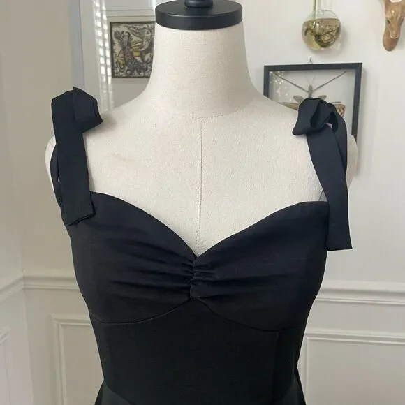 SHEIN Black Shoulder Tie Midi Dress Smocked Back M 6 - Picture 2 of 8